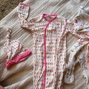 Magnetic Me Ice Cream Print Baby Outfit with Pink Trim & whimsical floral & hat